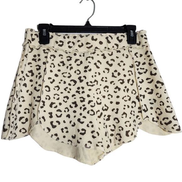 Free People Raincheck Shorts Cream Banana Split Leopard Fleece Knit Pajama Short - Picture 2 of 10